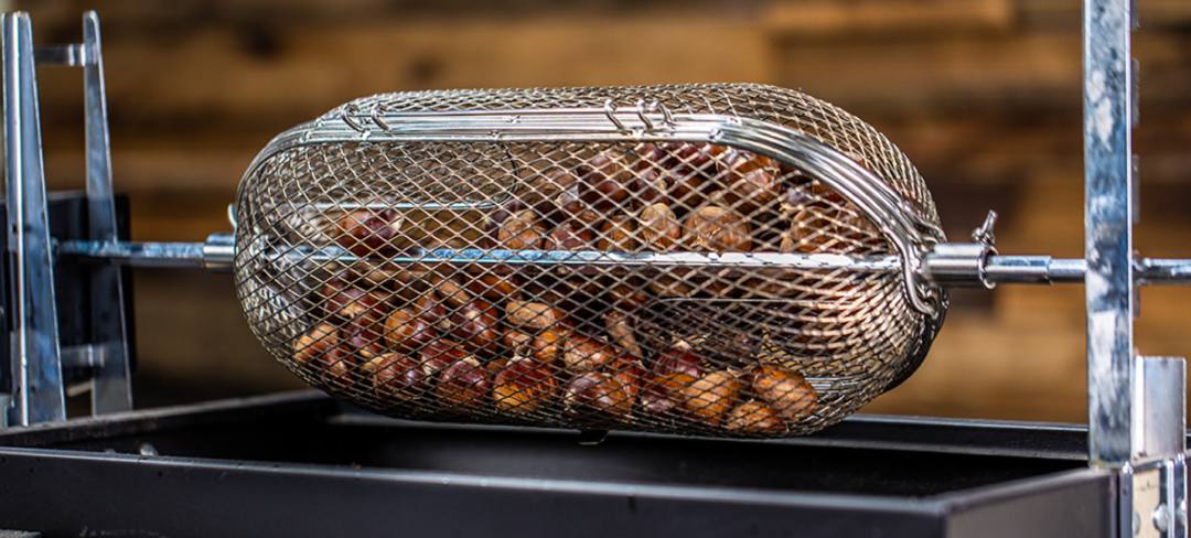 This photo shows chestnut cooking on a spit